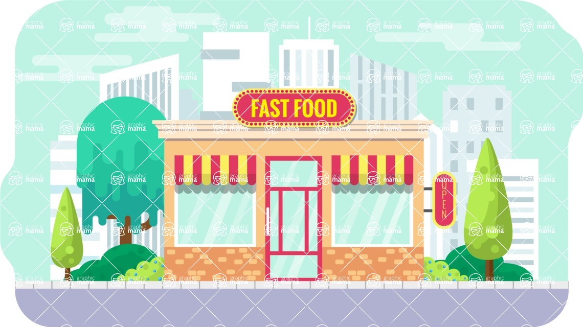 Vector Landscape Mega Bundle - Flat Fast Food Shop Illustration Vector Background